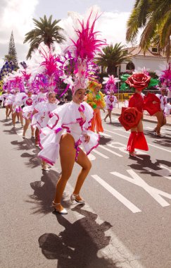 Las Palmas de Gran Canaria, İspanya - Mart 01 2025: Las Palmas sokaklarındaki pek çok karnaval töreninden biri