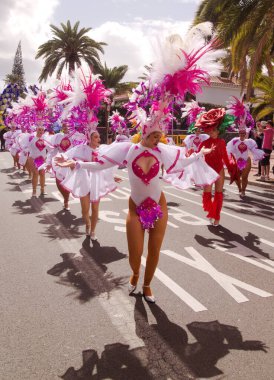 Las Palmas de Gran Canaria, İspanya - Mart 01 2025: Las Palmas sokaklarındaki pek çok karnaval töreninden biri