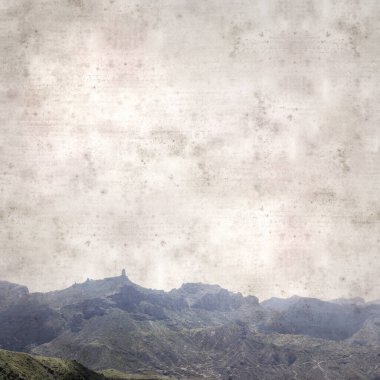 dokulu şık eski kağıt arka plan, kare, merkezi Gran Canaria peyzaj ile