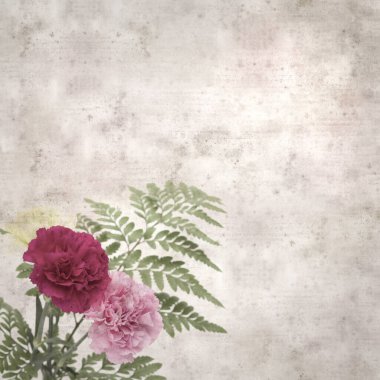 Melez karanfil çiçekleri ile kare biçiminde eski dokulu kağıt arka plan 