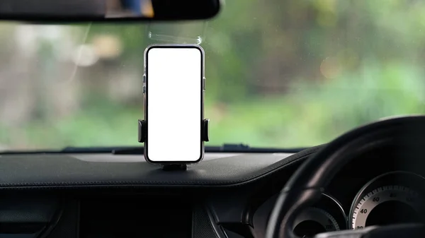 Gps Için Otomobilin Camında Akıllı Telefonu Olan Evrensel Bir Tutucu — Stok fotoğraf