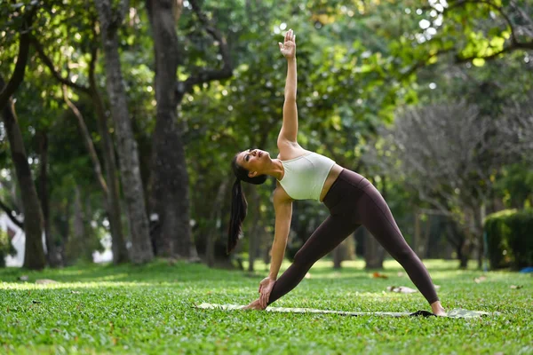 Yoga Yapan Yoga Yapan Çekici Genç Bir Kadın Üçgen Yogada — Stok fotoğraf
