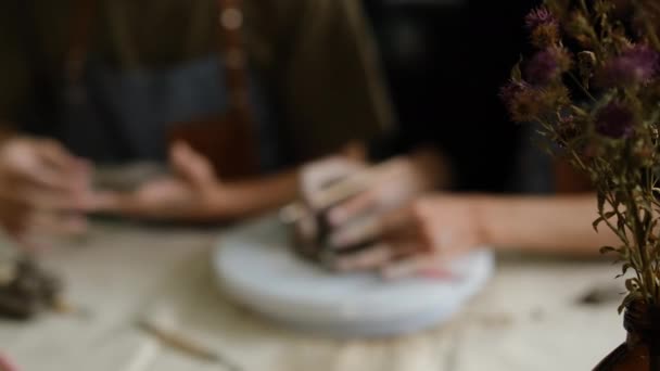 Молодой Азиат Гей Пара Рисует Глиняные Тарелки Мастерской Лгбтк Деятельность — стоковое видео