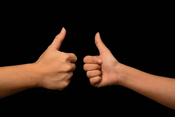 Чоловічі Жіночі Руки Показують Підпис Чорному Тлі Жест Добре Відмінно — стокове фото