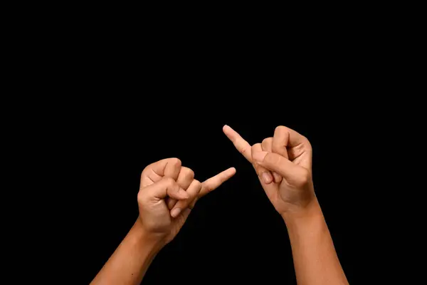Kleine Fingerhände Gestikulieren Isoliert Auf Schwarzem Hintergrund Symbol Für Versprechen — Stockfoto