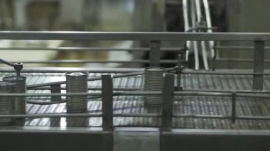 Deniz ürünleri ambalajı için otomatik tasnif ve ulaşım sistemiyle endüstriyel konserve hattı.