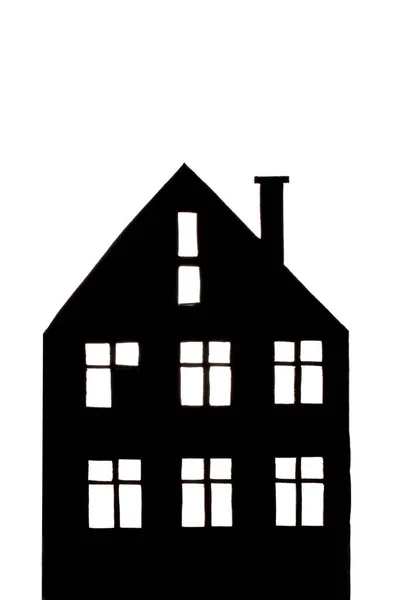 Sziluett Egy Alacsony Lakóépület Ablakokkal — Stock Fotó