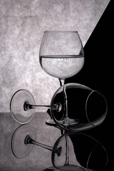 Still Life Glass Goblets Gray Background — Stock Photo, Image