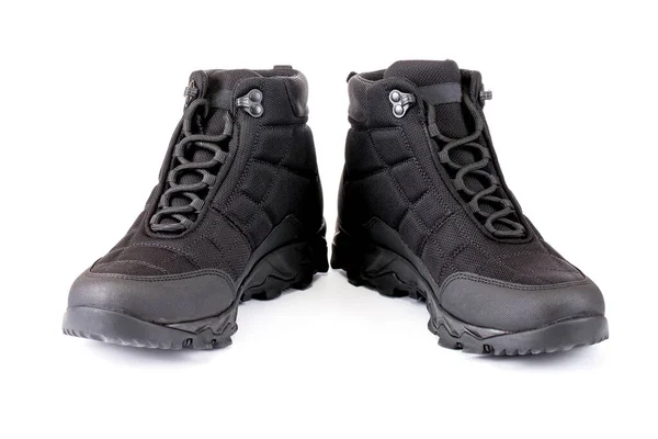Black Men Autumn Boots Isolated White Background — Stock Photo, Image