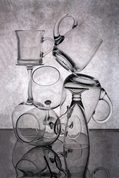 Still Life Empty Glass Goblets Gray Background — Stock Photo, Image