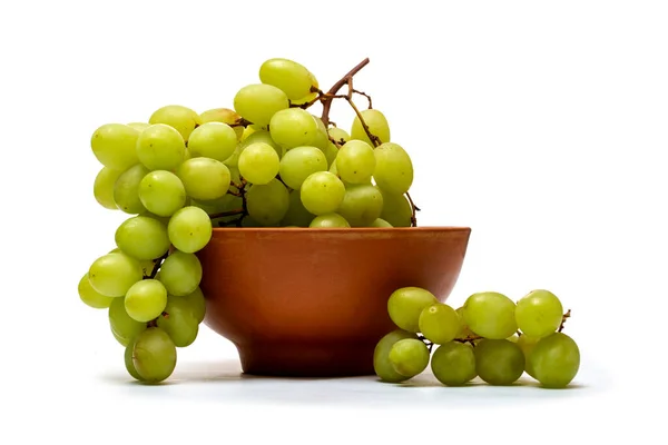 Bunch Ripe Grapes Plate White Background — Stockfoto