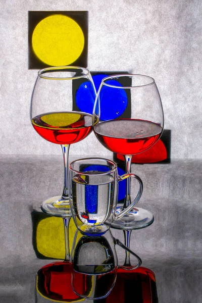 Still Life Glasses Colored Circles — Stock Photo, Image