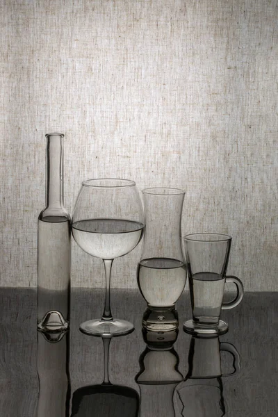 Still Life Glassware Reflective Surface — Stock Photo, Image