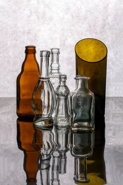 Still Life Old Glass Bottles Reflection — Stock Photo, Image