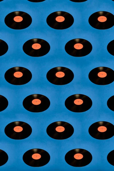 Koláž Vinylových Desek Modrém Pozadí — Stock fotografie