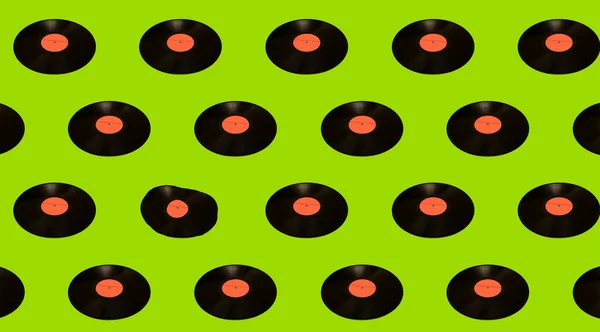 Collage Vinyl Records Light Green Background — Stock Photo, Image