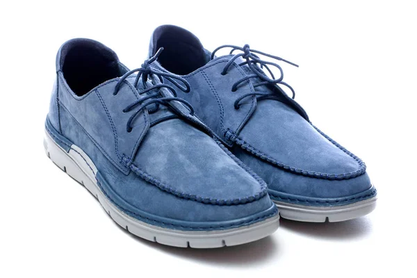 Μπλε Δέρμα Ανδρικά Παπούτσια Λευκό Φόντο — Φωτογραφία Αρχείου