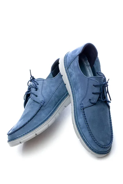 Buty Skórzane Męskie Białym Tle Niebieski — Zdjęcie stockowe