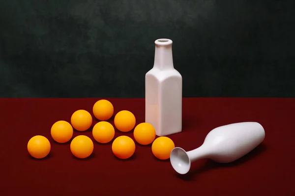 Still Life White Vases Orange Balls — Stockfoto