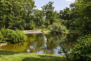 Viyana, Avusturya - 15 Haziran 2023: Viyana Şehir Parkı 'ndaki gölet manzarası