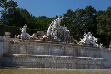 Viyana, Avusturya - 18 Haziran 2023: Schoenbrunn Palace Park 'taki Neptün Çeşmesi