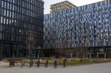 Viyana, Avusturya - 14 Şubat 2023: Avustralya başkenti Viyana 'nın Merkez İstasyonu yakınlarındaki modern mimarisi