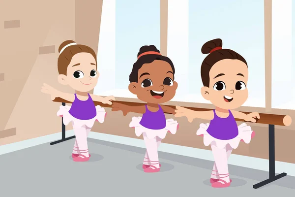 Illustrazione Vettoriale Bambine Che Fanno Pratica Balletto — Vettoriale Stock