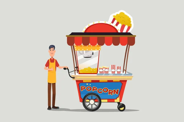 Vector Illustration Popcorn Stall Food Vendor — Stock Vector