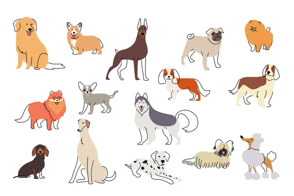 Vector Illustration Different Cute Dogs Icons — Stock Vector