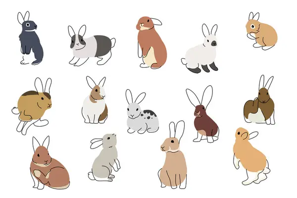 Vector Illustration Different Cute Rabbits Icons — Stock Vector