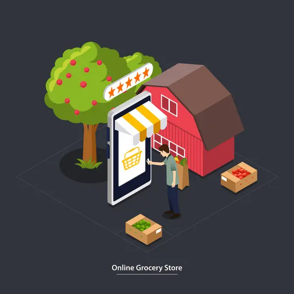 Uma Ilustração Vetorial Conceito Isometric Online Grocery Store Vetores De Bancos De Imagens Sem Royalties