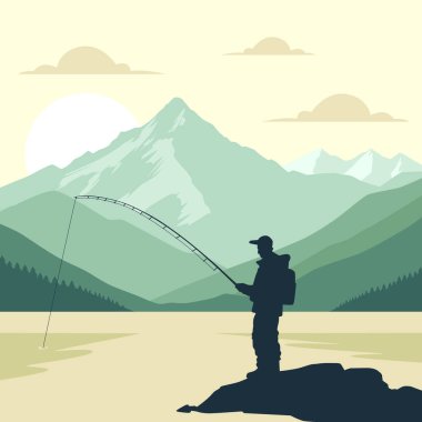 Balıkçı Adam siluetinin bir vektör çizimi