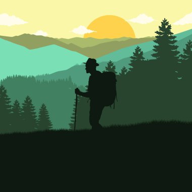 Hiking Man siluetinin vektör çizimi