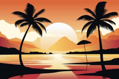 Plaj Palmiyeleri Peyzajı 'nın vektör çizimi