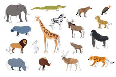 Vahşi Afrika Safari Hayvanları Simgelerinin bir vektör çizimi