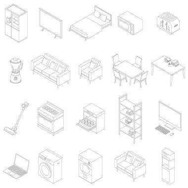 Isometric Hergün Ev Eşyaları Ana Hattı 'nın bir vektör illüstrasyonu