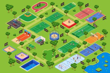 Isometric Different Sport Courts Haritasının bir vektör çizimi