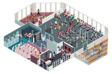 Isometric People Spor Salonunun vektör çizimi