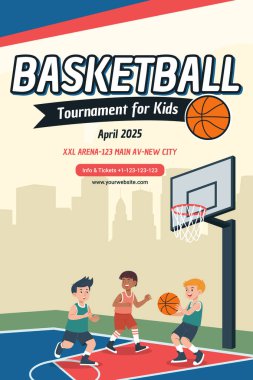 Çocuk Basketbol Turnuvası Poster Sancağının vektör çizimi