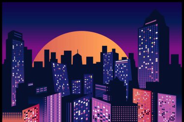 Gece Zamanının vektör çizimi Comic Metropolitan Şehir Arkaplanı
