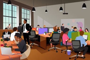 İş ve Teknoloji Bürosu çalışanlarının vektör çizimi