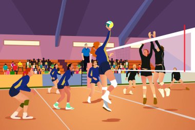 Liseli Kızlar Salon Voleybol Maçı 'nın vektör çizimi