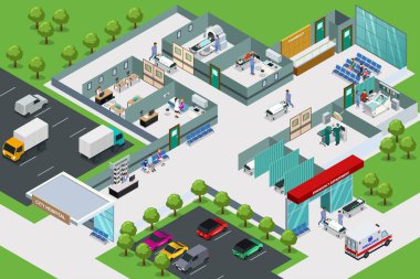 Isometric Hastanesi Sağlık Hizmetleri Acil Servisi 'nin vektör çizimi 