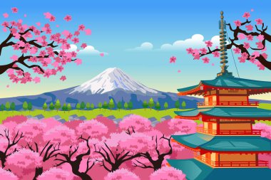 Fuji Dağı ile Japonya 'daki Bahar Saati' nin bir temsili.