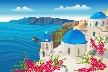Yunanistan 'ın Santorini Seyahat Hedefinin bir vektör illüstrasyonu