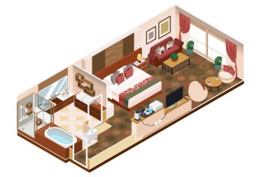 Isometric Otel Odası 'nın vektör çizimi 