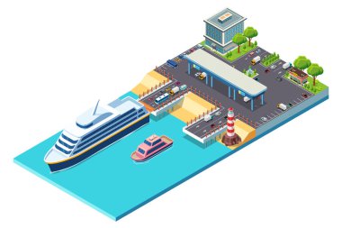 Isometric Ferry Terminalinin vektör çizimi 