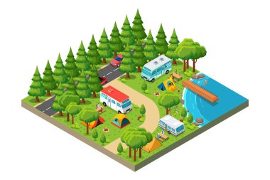 Isometric Kamp Karavanı 'nın vektör çizimi