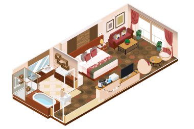 Isometric Otel Odası 'nın vektör çizimi 