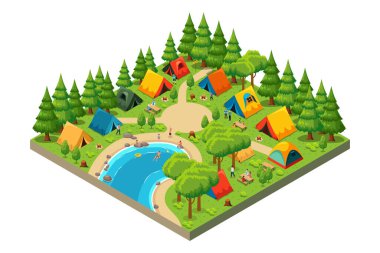 Isometric Kamp Haritasının vektör çizimi